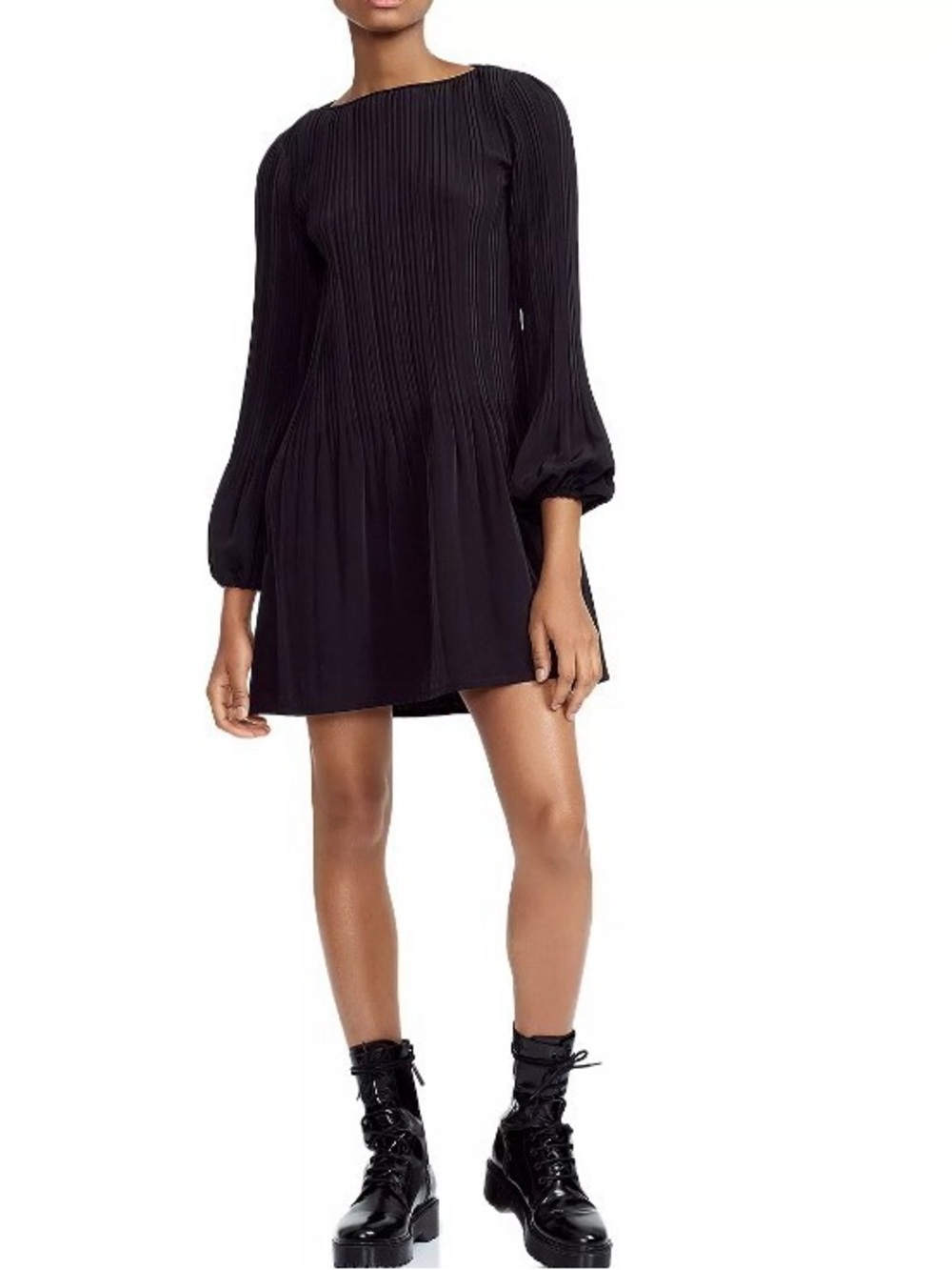 New! Maje chic silver studded and pleated Black Midi Dress sz 10 (EU 42)